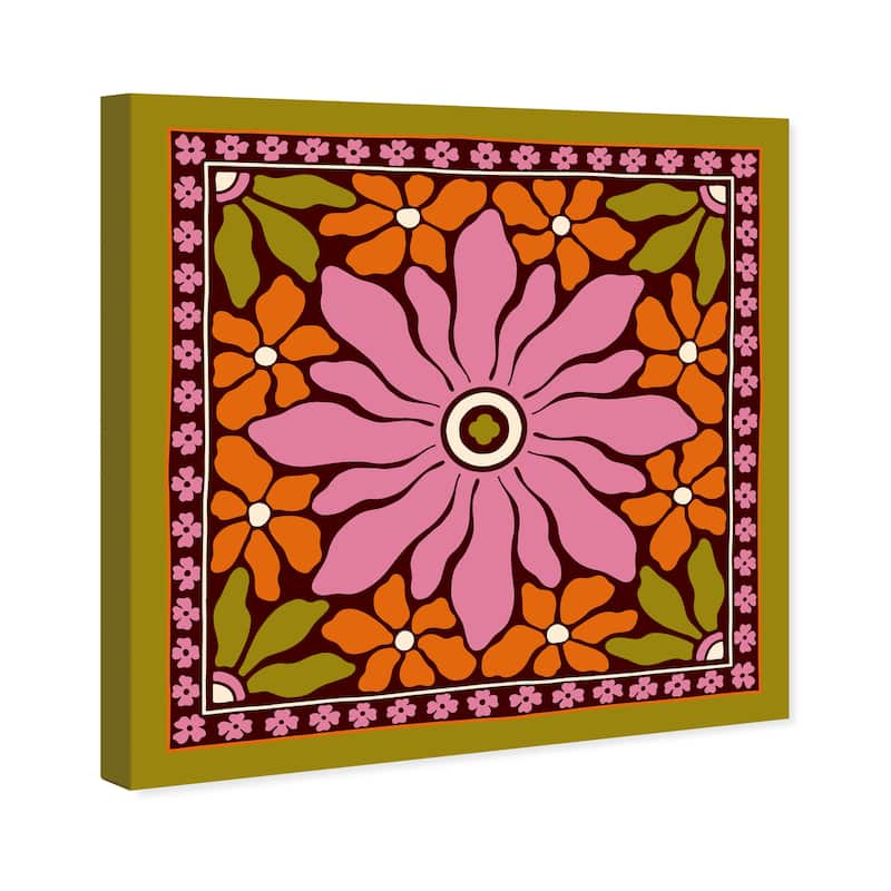 Wynwood Studio Canvas Abstract My Favorite Floral Tile II Pink and Army Green Modern & Contemporary Wall Art Canvas Print