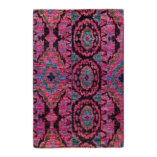 Modern, One-of-a-Kind Hand-Knotted Area Rug - Black, 4' 0" x 6' 0" - 4' 0" x 6' 0"