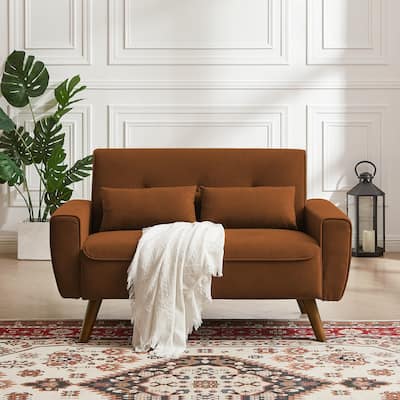 48.82" Small Tufted Loveseat Sofa with 2 Pillows and Tapered Wood Legs