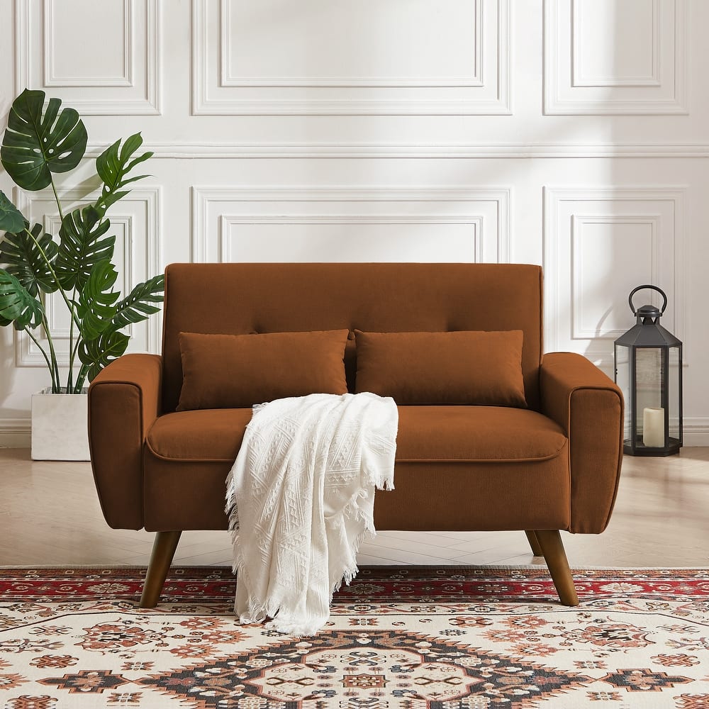 48.82" Small Tufted Loveseat Sofa with 2 Pillows and Tapered Wood Legs