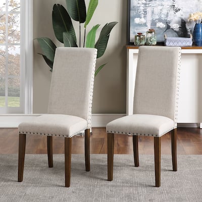 Set of 2 Fabric Dining Chairs with Copper Nails