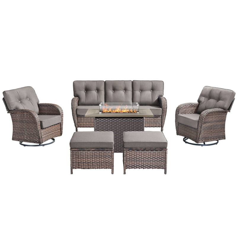 6 Pieces Outdoor Sofa Chair Ottoman with 41" Fire Table