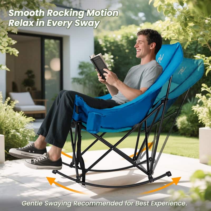 Oversized Rocking Camping Chair for Adults, Cup Holder, Carry Bag