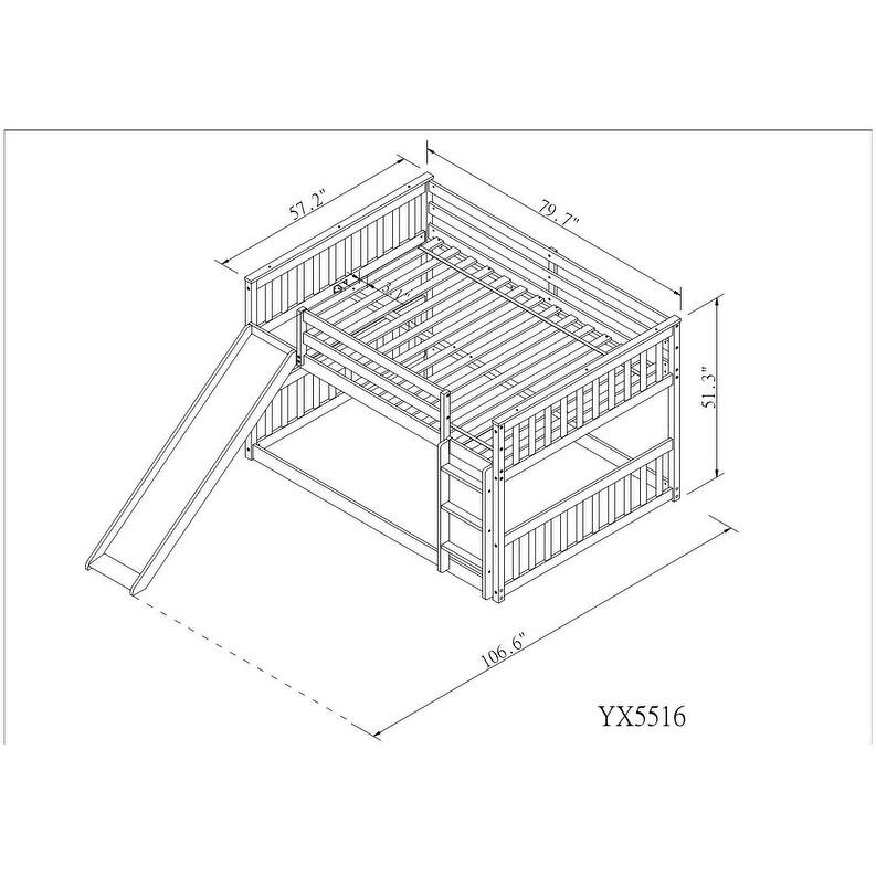 Grey Full Over Full Bunk Bed with Slide and Ladder, Solid Pine Wood Frame, No Box Spring Needed