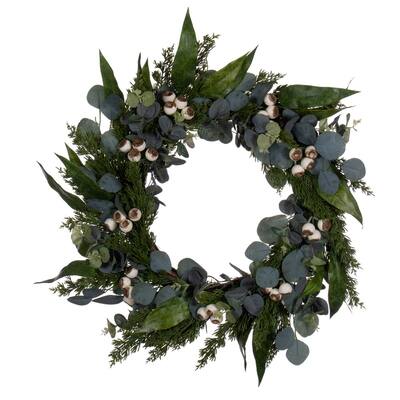 Vickerman 26" Green Artificial Eucalyptus Berry Wreath.