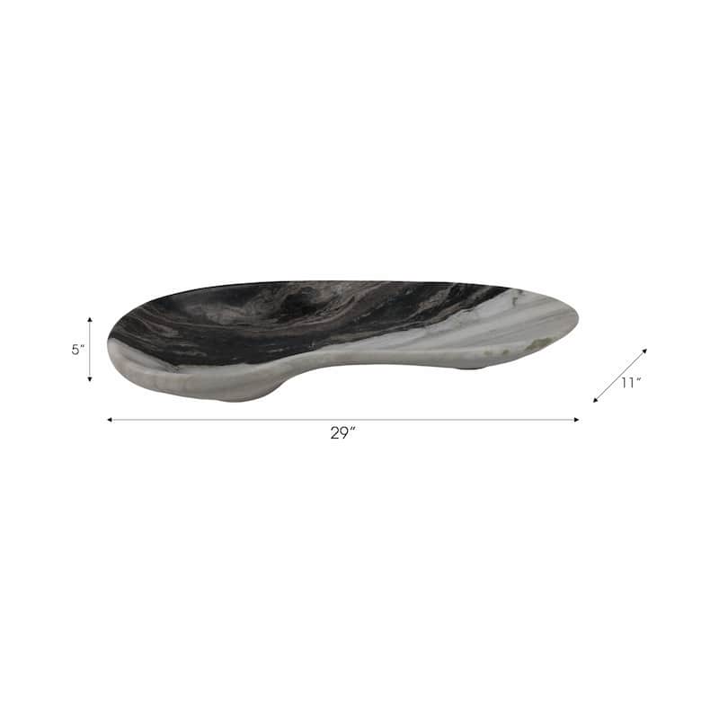 Modern Curved Marble Handcrafted Accent Tray - Home Decor - 5" Gray - 29.75"