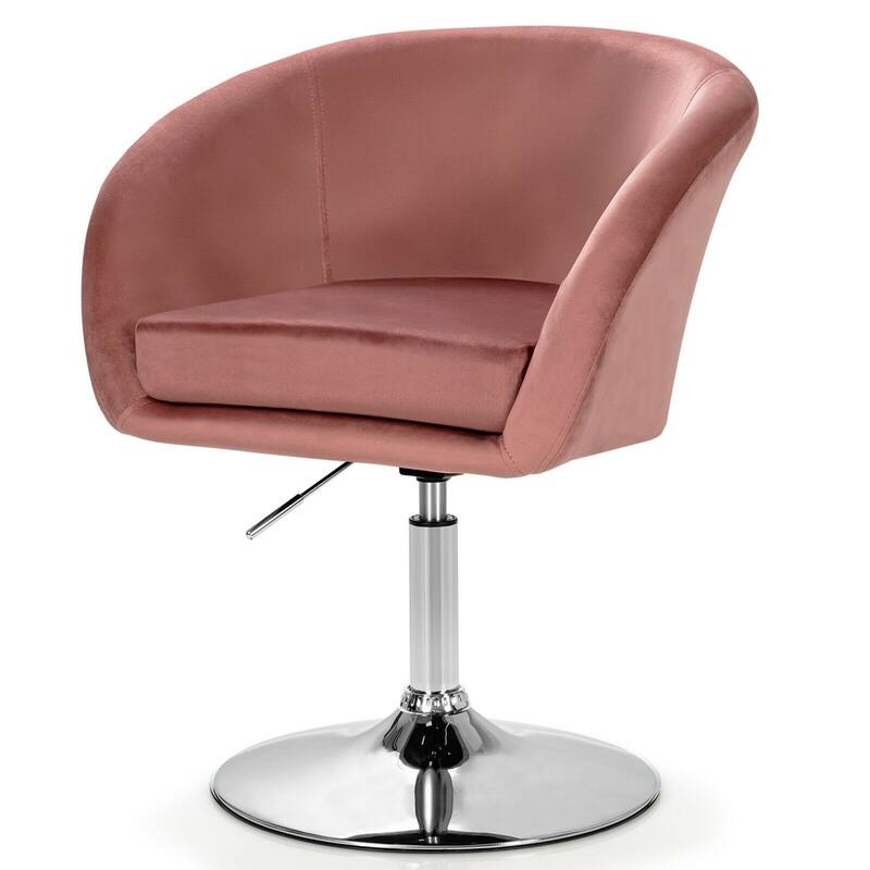 360 Degree Swivel Makeup Stool Accent Chair with Round Back and Metal Base - 24" x 20.5" x 28.5"-34" - Pink