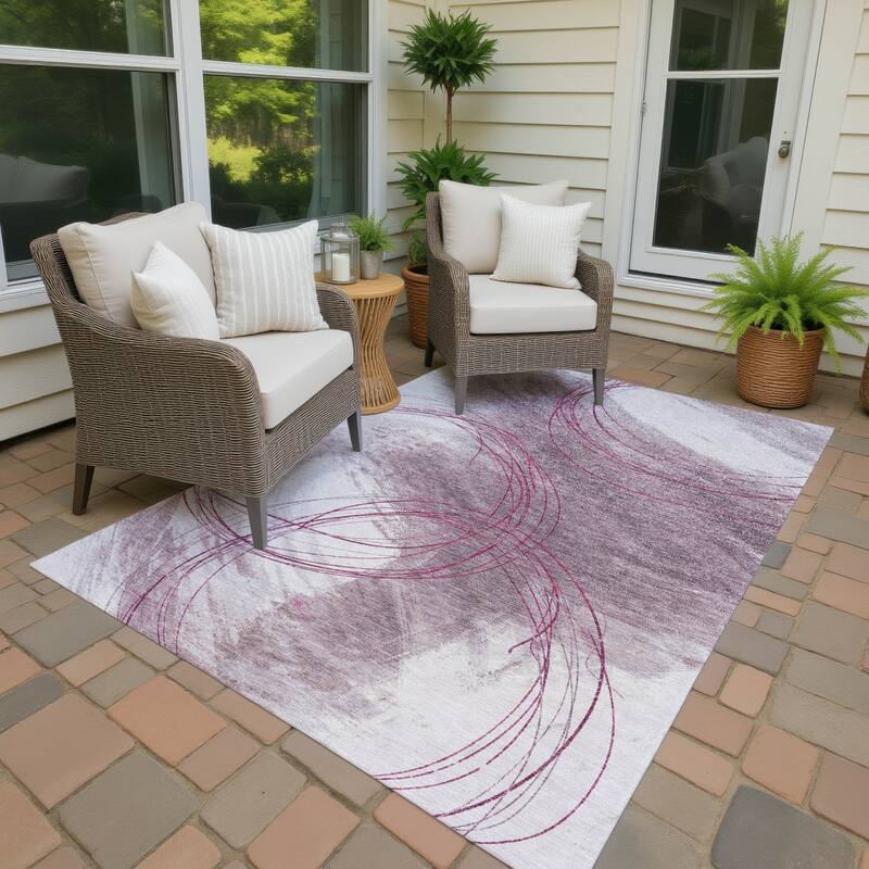 Machine Washable Indoor/ Outdoor Abstract Modern Chantille Rug - Blush - 10' x 14'