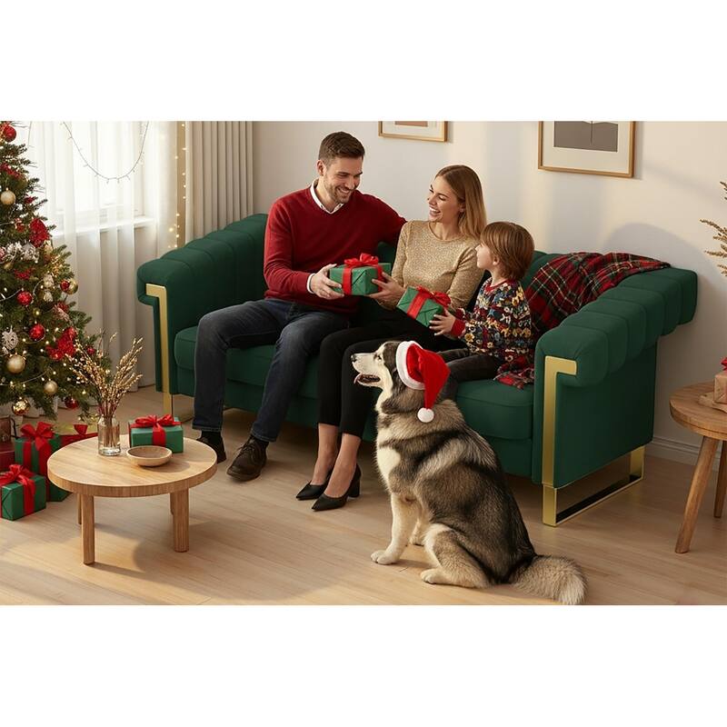 Velvet Sofa Couch for Living Room, Modern Loveseat Couch with Gold Accents, Apartment Chesterfield Sofa