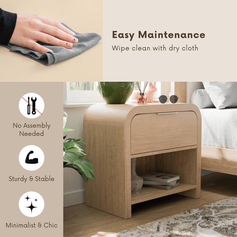 Furniture of America Elowyn Modern Natural Solid Wood Nightstand with 1-Drawer and Shelf