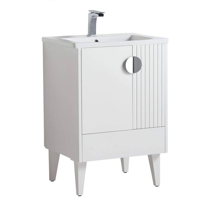 Venezian Single Bathroom Vanity with Sink - 24" - White - Polished Chrome Handles
