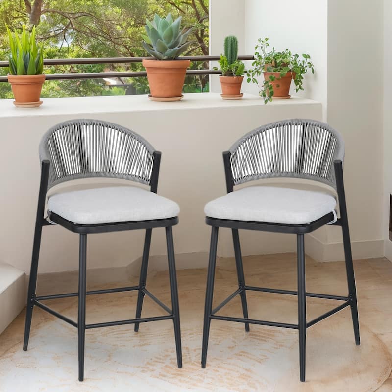 Christopher Knight Home - Beverly Durable Outdoor Counter Stools with Scallop Backrest, Set of 2 - Matte Black+Iron