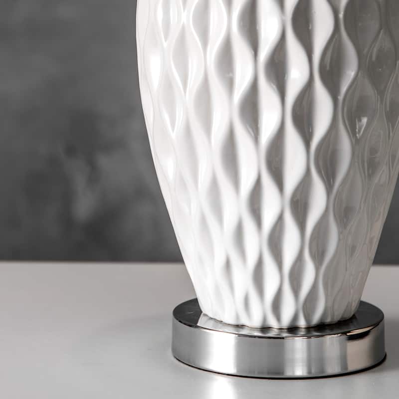 Nuloom 28" Diamante Textured Ceramic Linen Shade Table Lamp - 13"W x 13"D x 28"H