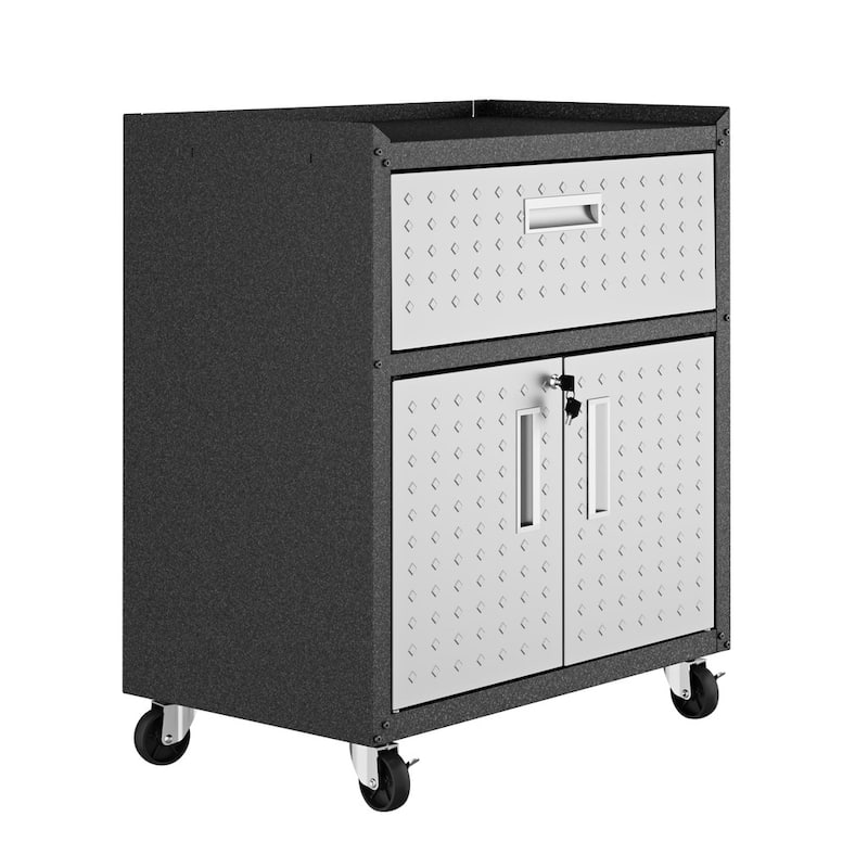 Fortress Textured Metal 31.5" Garage Mobile Cabinet with 1 Full Extension Drawer and 2 Adjustable Shelves in Grey