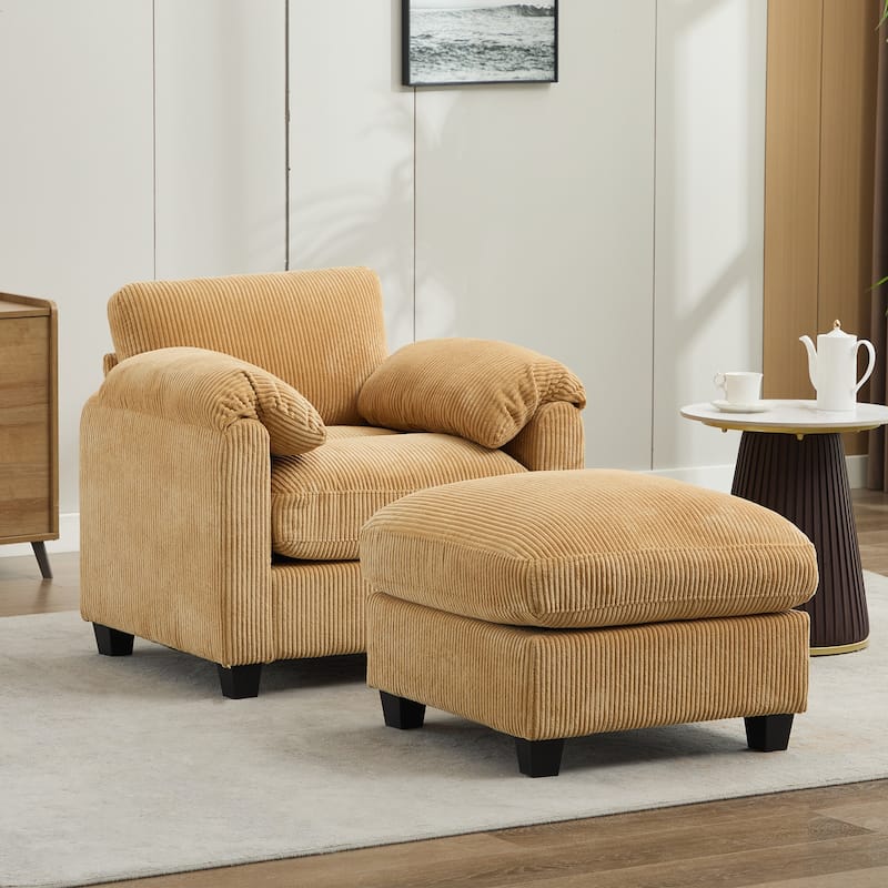 Corduroy Single Sofa Chiar with A Removable Ottoman - Mineral Yellow