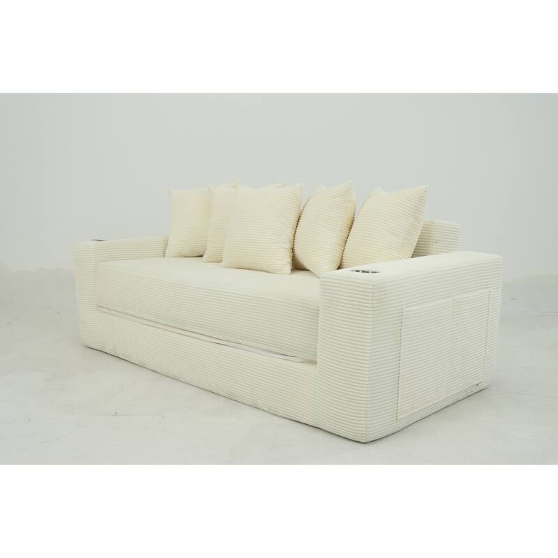 Convertible Sofa Bed, 76" Boneless Loveseat Couch 2 in 1 Foldable Floor Sofa Couch with 2 Cup Holders, Folding Sleeper Chair