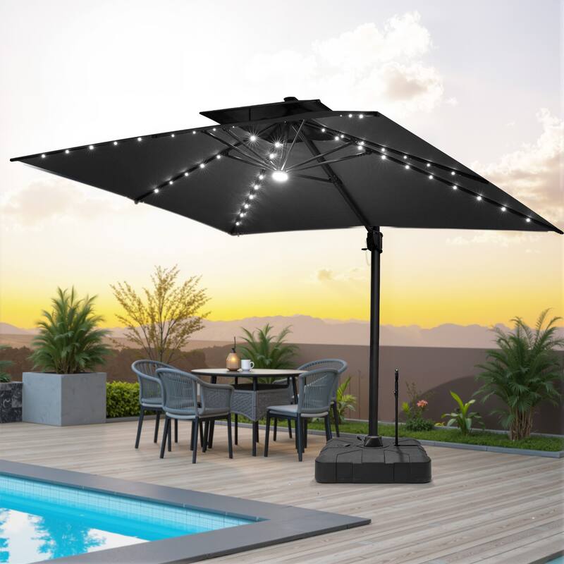 Pellebant 10X13 FT Outdoor Double Top Cantilever Patio Umbrella Solar LED Light with Rod Base