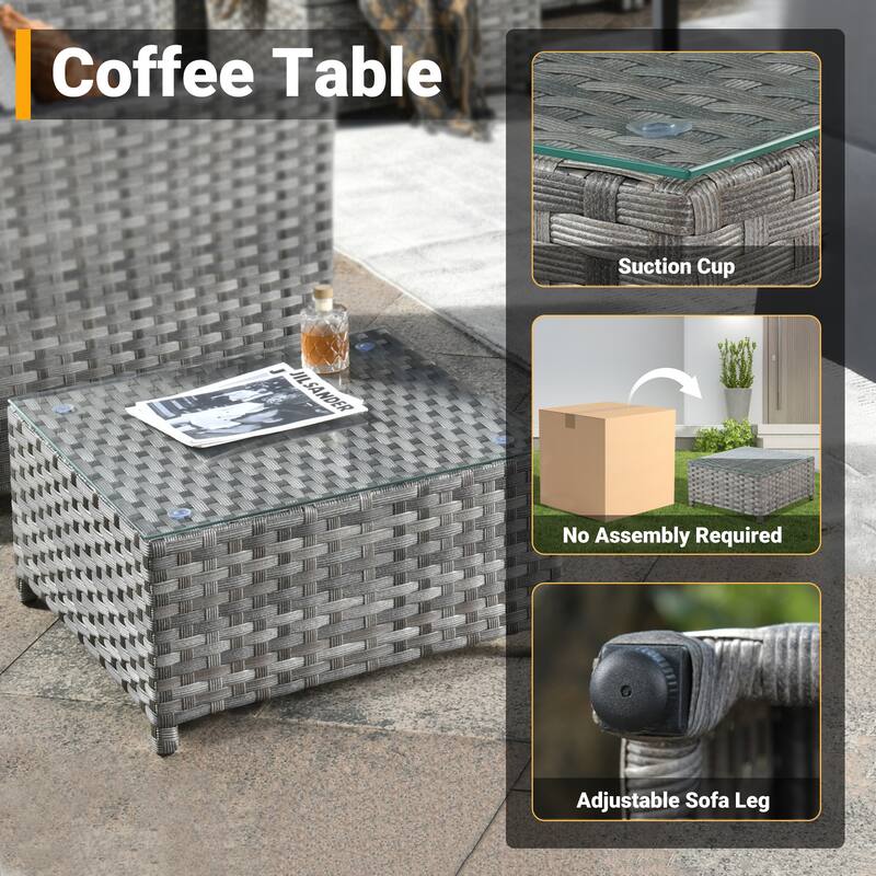 HOOOWOOO 10-piece Outdoor Grey Wicker Patio Furniture Set with Fire Pit Table