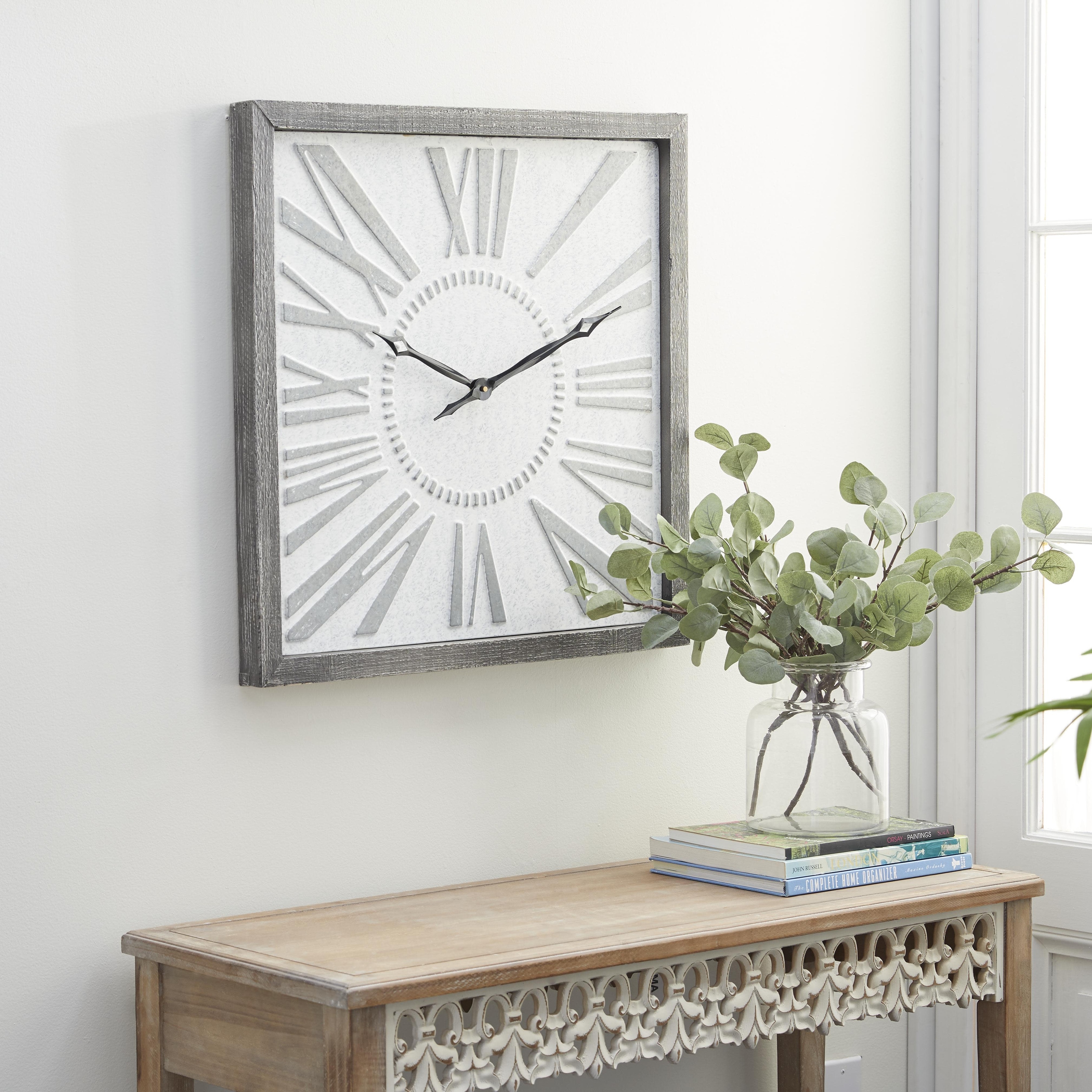 Gray Metal Distressed Square Decorative Wall Clock