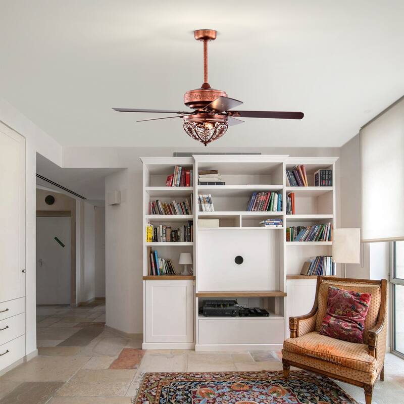 Jacira 52 Inch Antique Copper Crystal Ceiling Fan with Remote - N/A