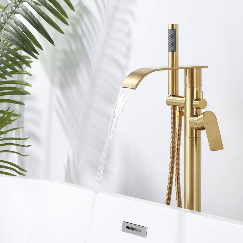 WOWOW Single-Handle Freestanding Waterfall Tub Faucet with Handshower