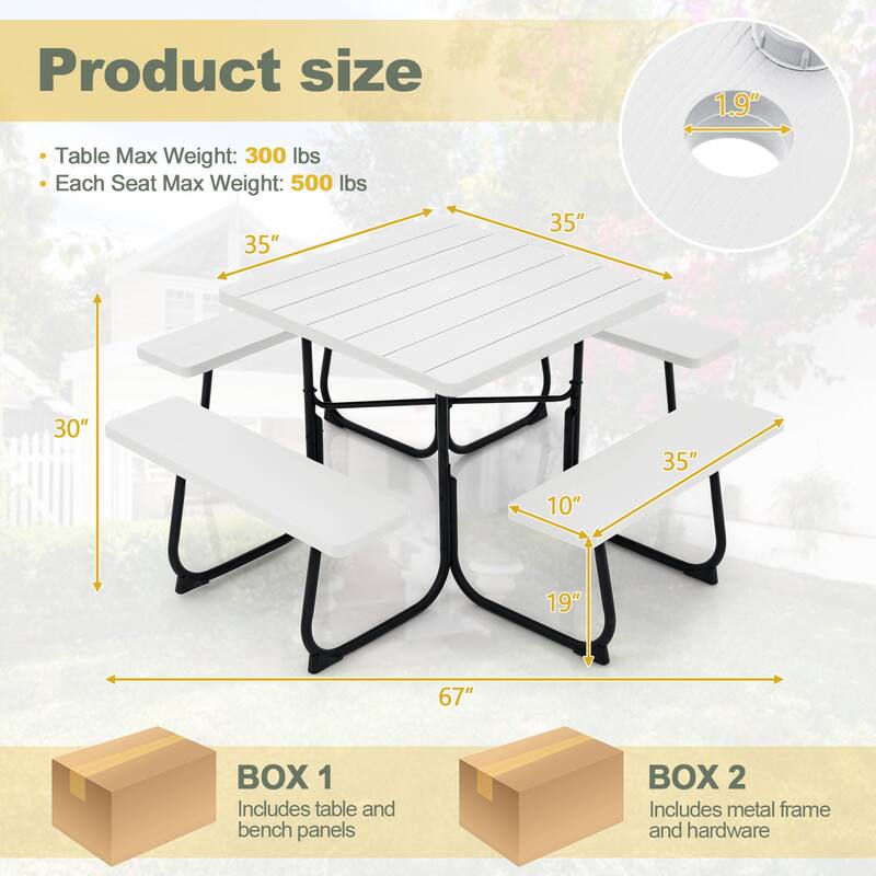 Gymax Outdoor Picnic Table 8-person Square Picnic Table Bench Set w/ 4