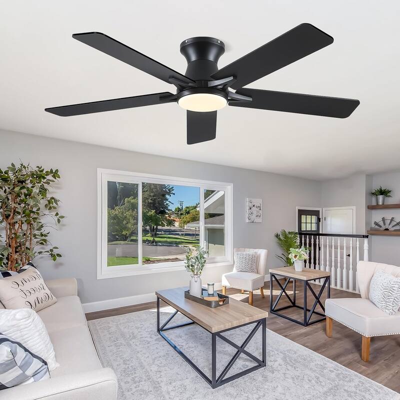 46"/52" Inches Flush Mount Modern Quiet Ceiling Fan with Light and Remote,5 Blades,for Living room,Bedroom