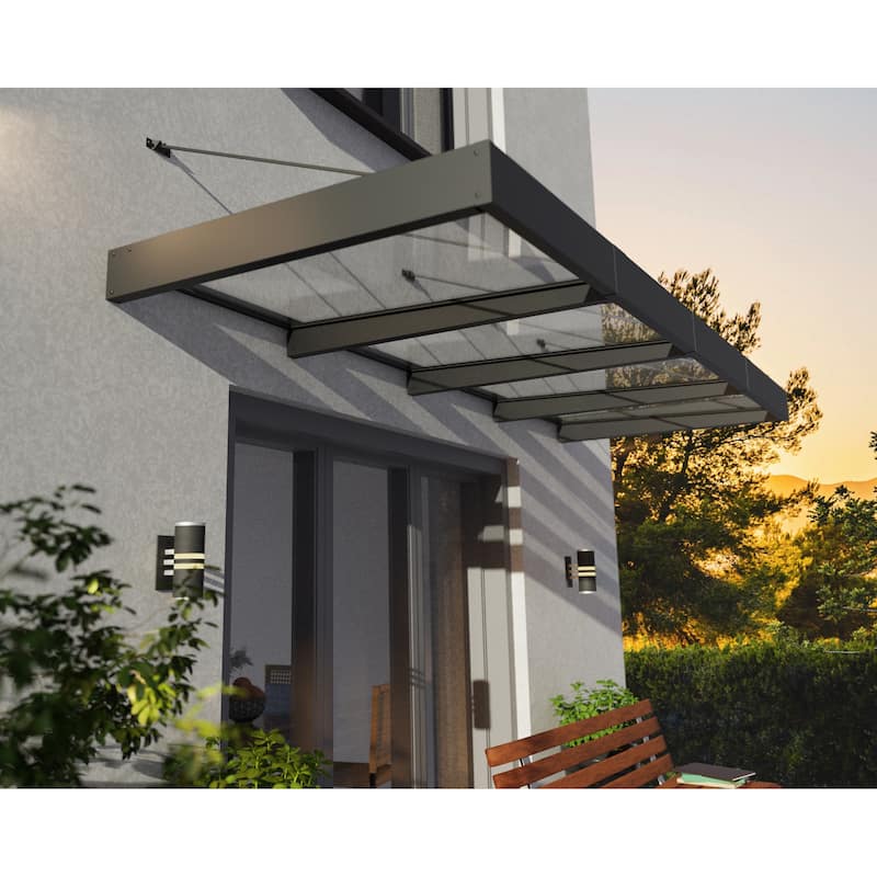 Sophia XL 5 ft. Door Awning Kit - Grey Structure & Clear Panels - 5ft. x 13ft.