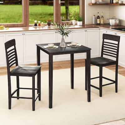 3-Piece Modern Grey Counter Height Dining Table and Chair Set with Footrests for Small Dining Rooms