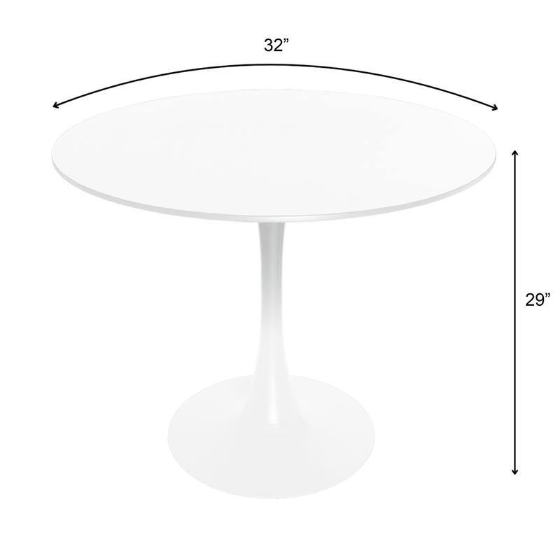 Bristol 32" Mid Century Modern Round Dining Table, MDF Wood Top & Glossy Iron Pedestal Base for Kitchen & Dining Room