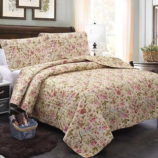 Luxury Floral Patchwork King Size Bedspread Set Comforter Pillow Shams 235x250cm 