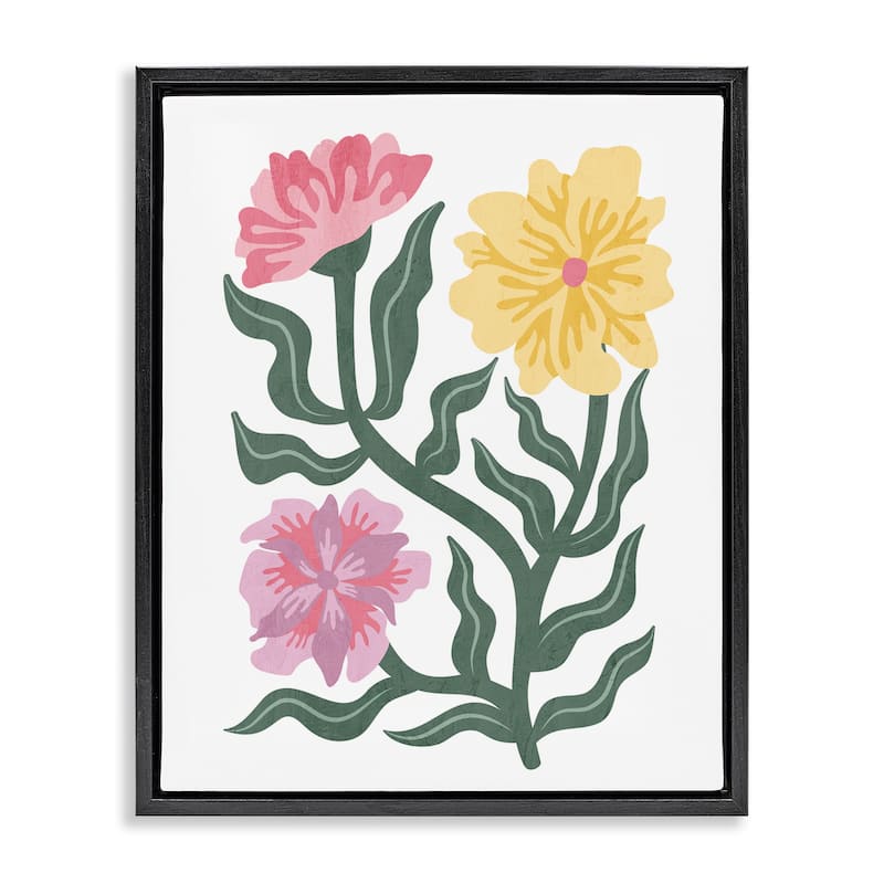 Stupell Modern Blooms with Curved Leaves Framed Floater Canvas Wall Art Design By Kim Allen - 25 x 31 - Black