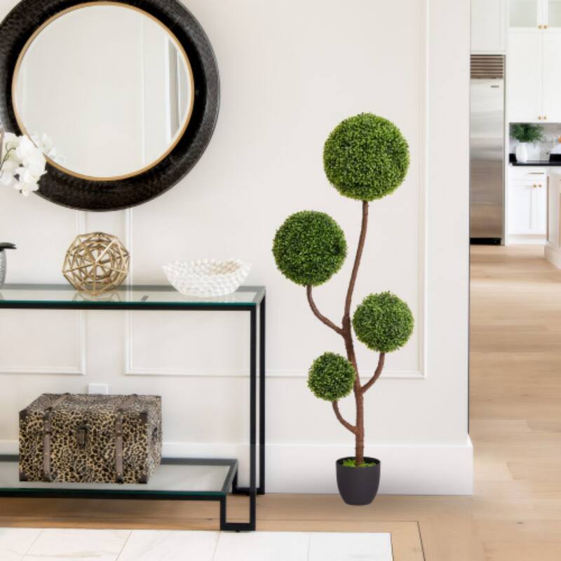 4/5FT Artificial Topiary Ball Tree, Faux Potted Boxwood Topiary Plant, Fake Shrubs Tree for Front Door Home Balcony