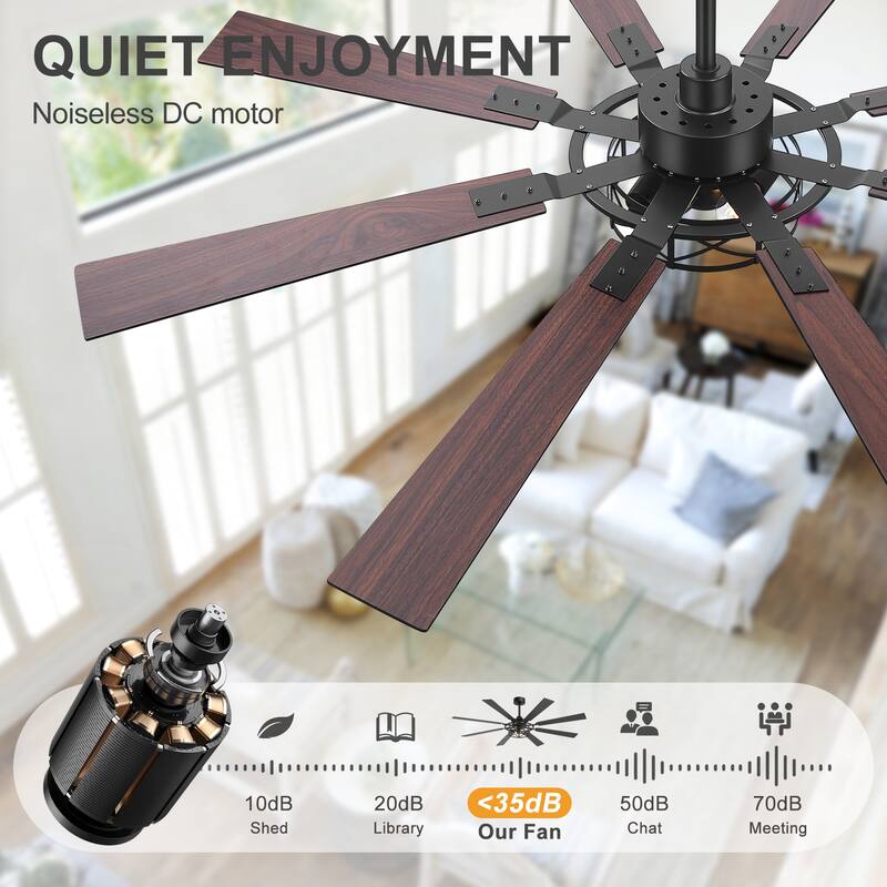 52"/65" Industrial Reversible Wood 5/8-Blade Cage Ceiling Fan with Light Kit and Remote