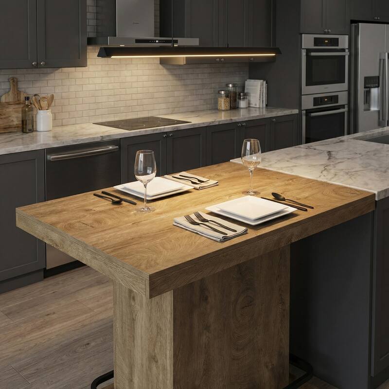 47-Inch Industrial Bar Table, Bistro Pub Table with Metal Footrest for Small Bar Dining Cocktail