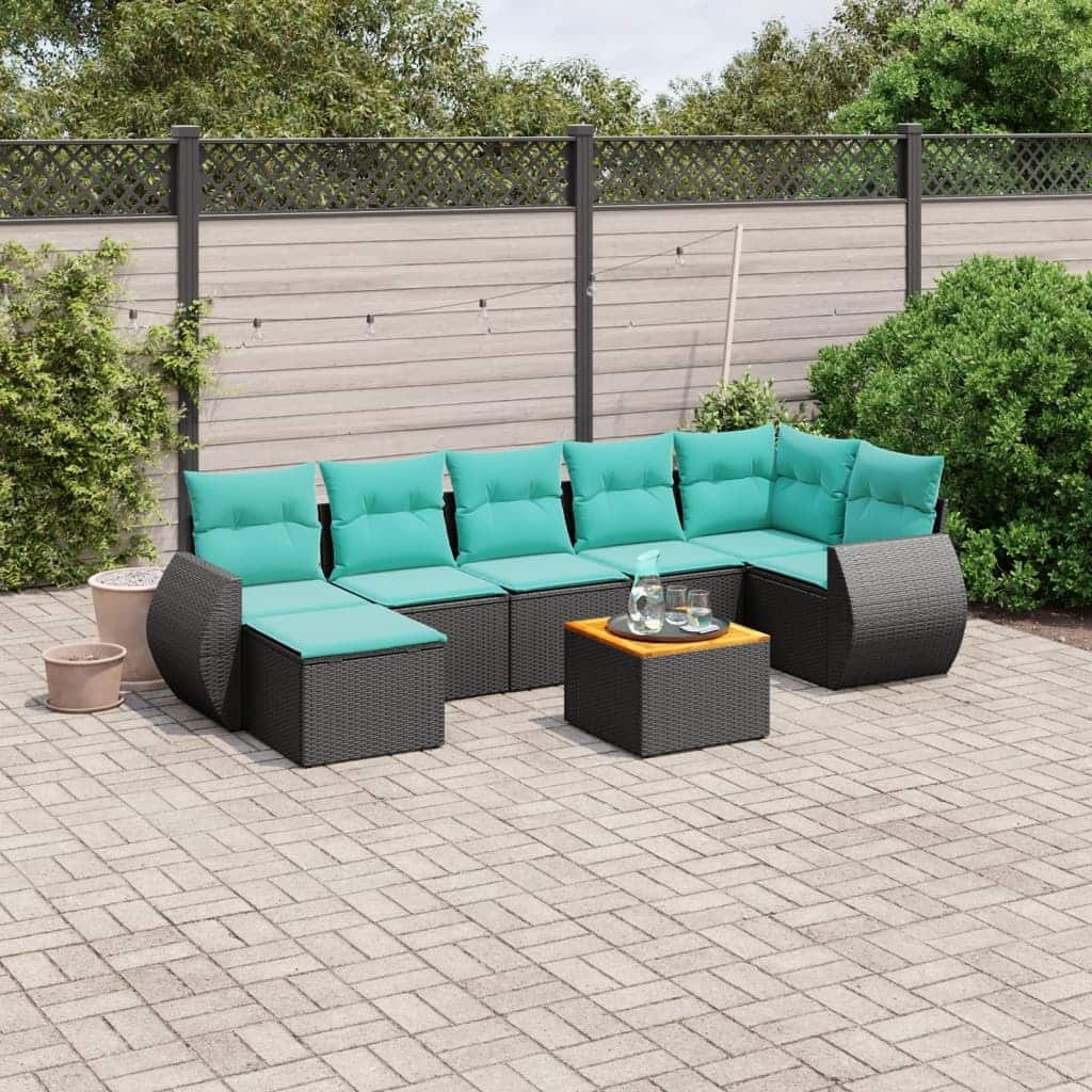 vidaXL 8 Piece Patio Sofa Set with Cushions Black Poly Rattan - 24.4 x 24.4 x 27.2