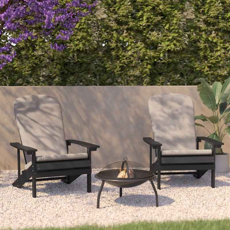 Indoor/Outdoor Adirondack Chairs with Cushions - Set of 2 - Slate Gray/Cream