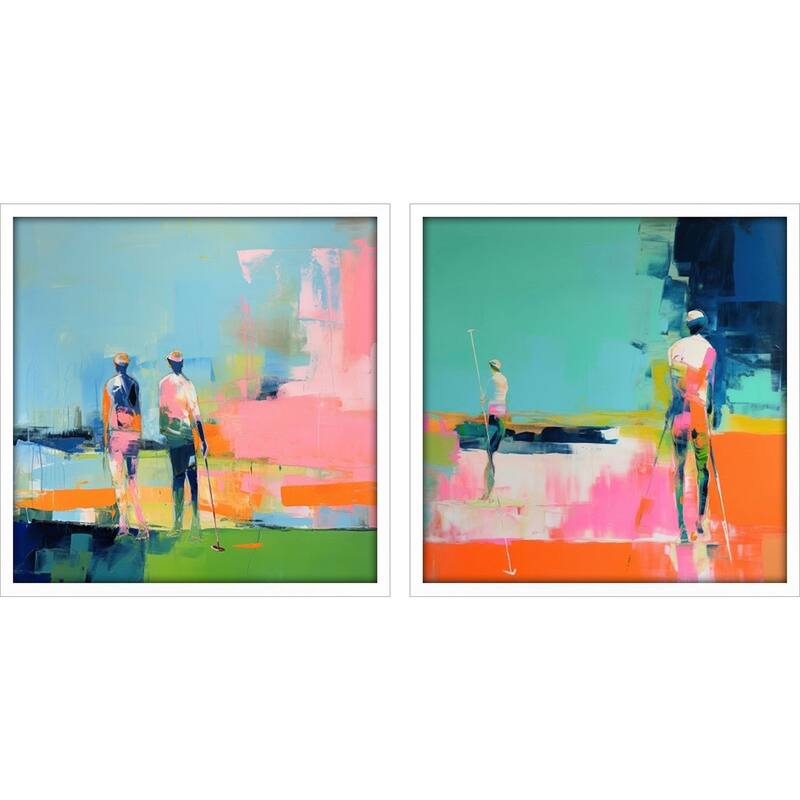 Golf Players I S/2 Framed Art Giclee Under Glass - 25 X 25 X 2