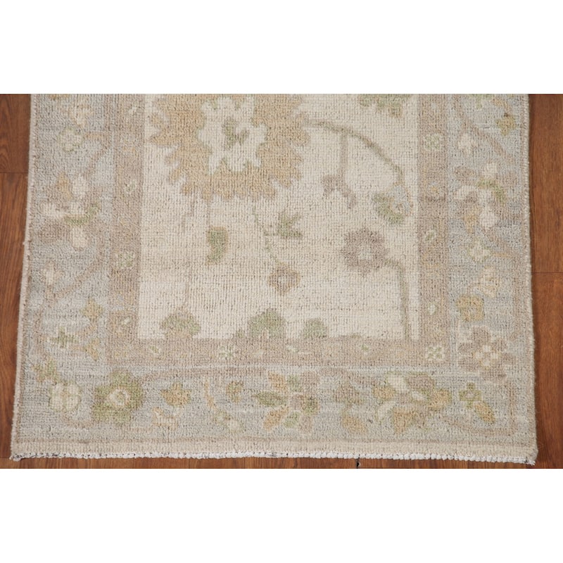 Hand Knotted Oriental 100% Wool Carpet Transitional All-Over Beige & Ivories Oushak Runner Rug - 11' 7'' X 2' 7''
