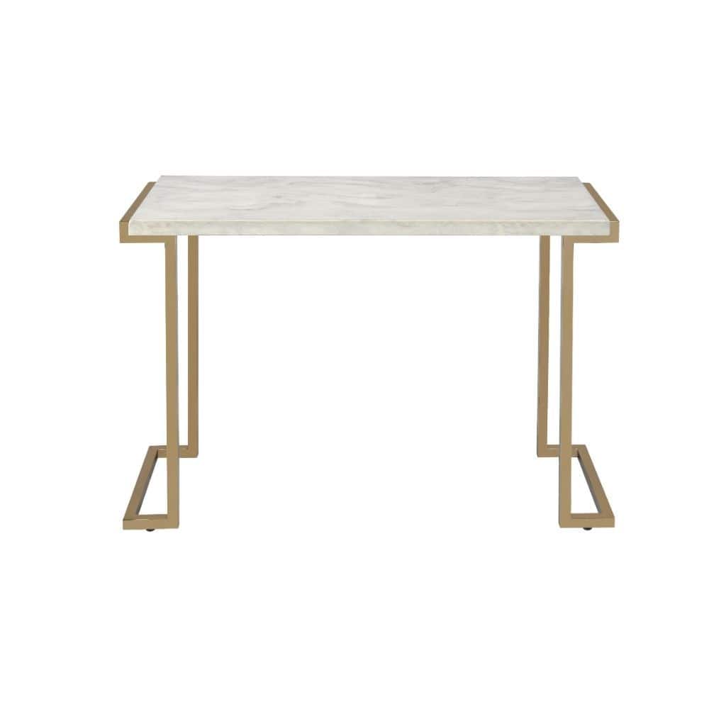 44" White Gold Faux Marble Iron Coffee Table Modern Living Room Furniture - 44” x 17.75” x 29.5”