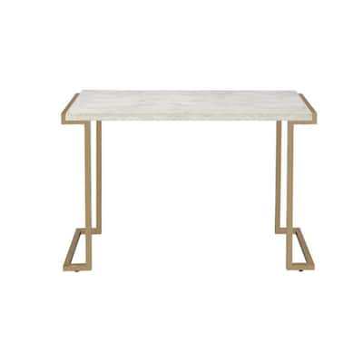 HomeRoots 44" White And Gold Faux Marble And Iron Coffee Table