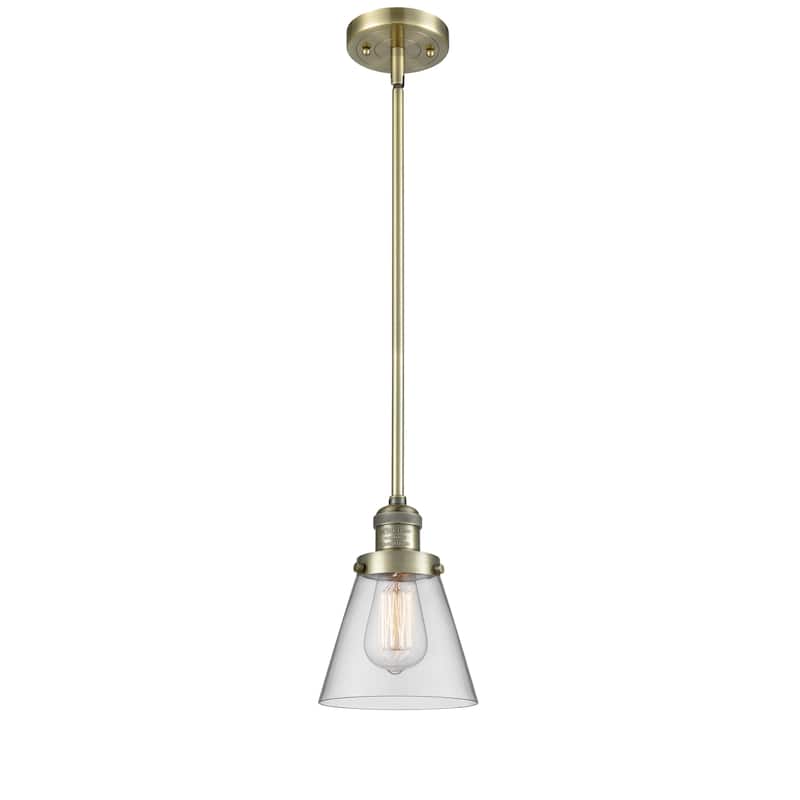 Innovations Lighting Franklin Restoration Cone - 1 Light 6" Stem Hung Mini Pendant - Antique Brass/Clear
