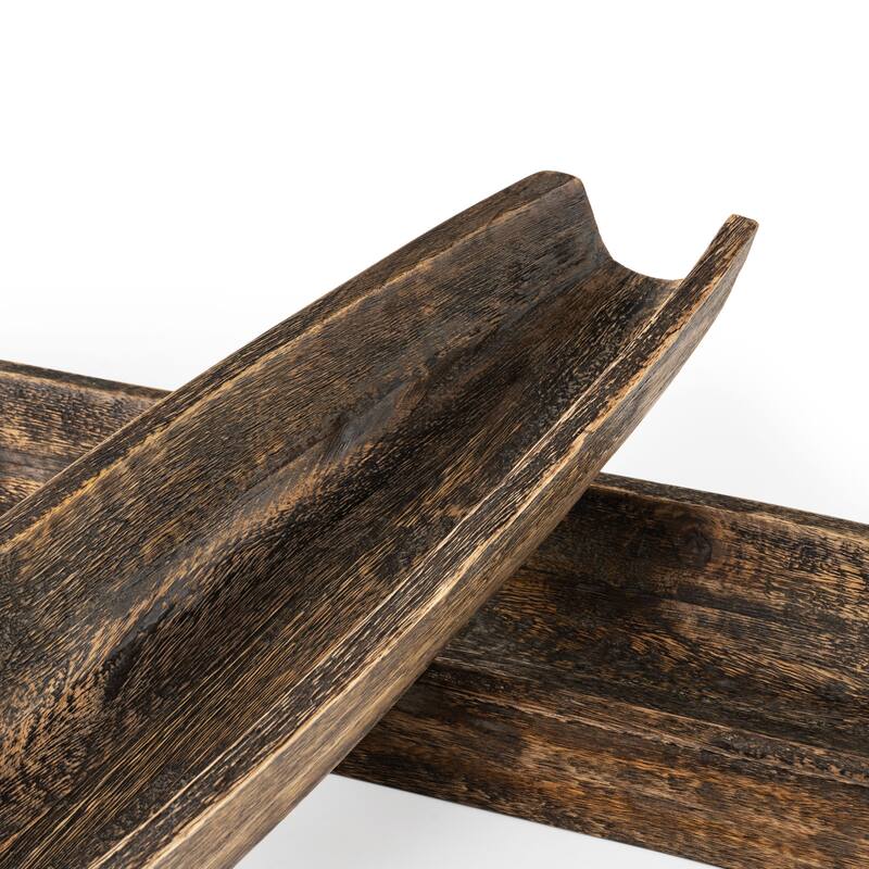 HomeRoots Set of Two Dark Brown Solid Wood Boat Vanity Trays - 36.00 in. x 3.25 in. x 7.00 in.