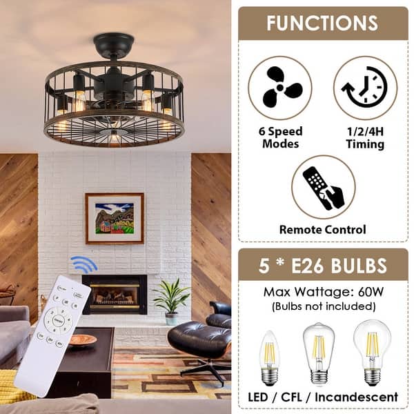 Modern Flower Ceiling Fan with Light and Remote, Low 36 Black+Reversible-Big