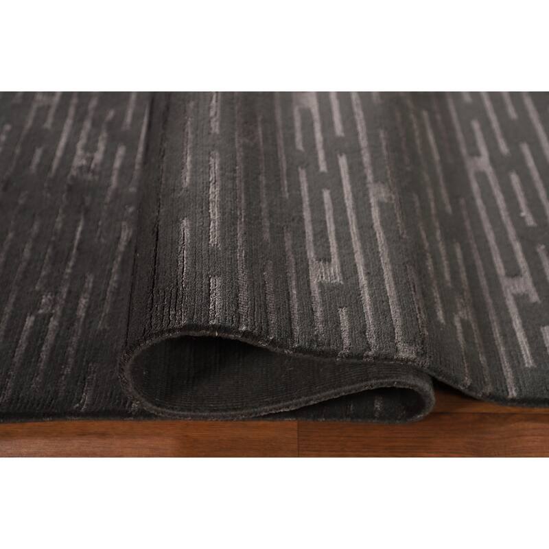 Striped Nepalese Living Room Area Rug Hand-Knotted Wool Carpet - 6'1" x 8'11"