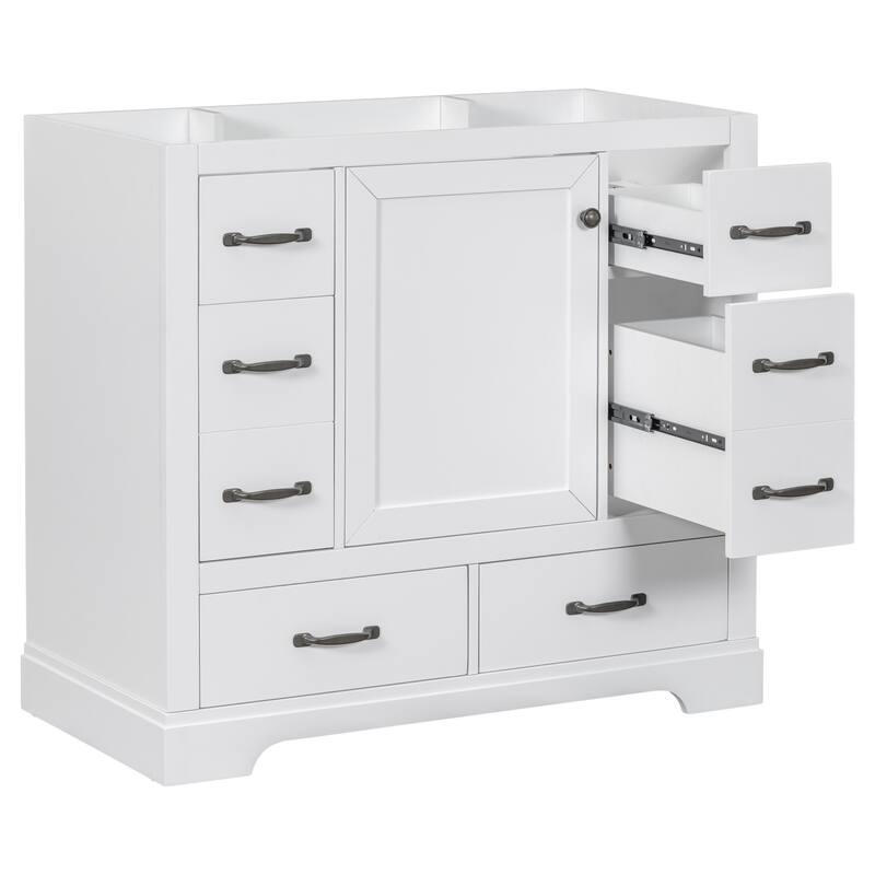 GDFStudio - Avalon 36-Inch Bathroom Vanity Cabinet Base Only, Six Drawers, Multi-Functional Drawer Divider, Painted Finish