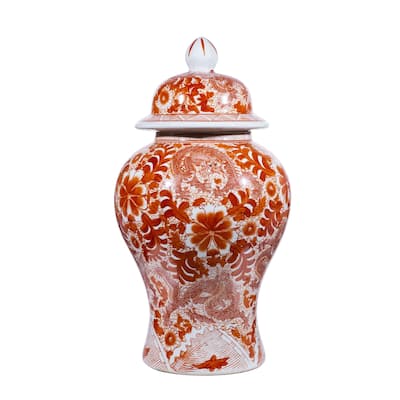 Handmade Dragon and Floral Motif Temple Decorative Urn