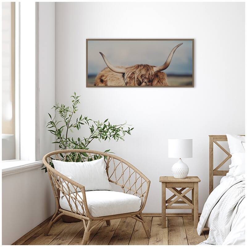 Kate and Laurel Highland Cow IX Close Panel by Laura Evans Framed Canvas Wall Art Print
