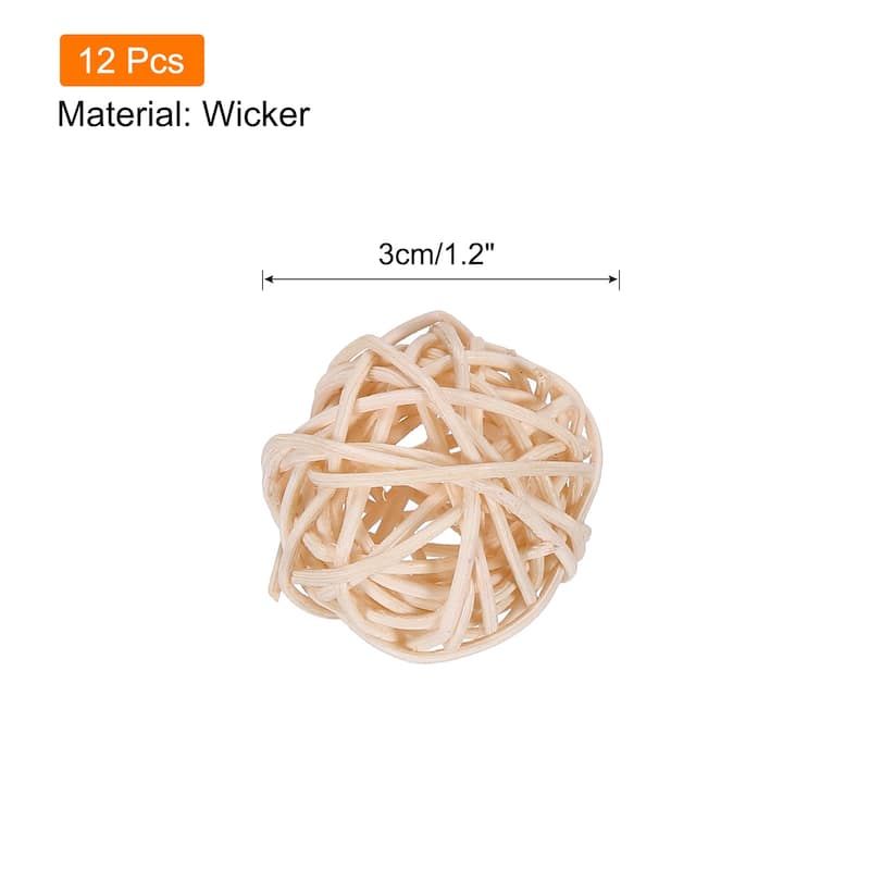 12 Pcs Wicker Rattan Balls 1.2In for Vase Fillers Party Decorative - Natural Color