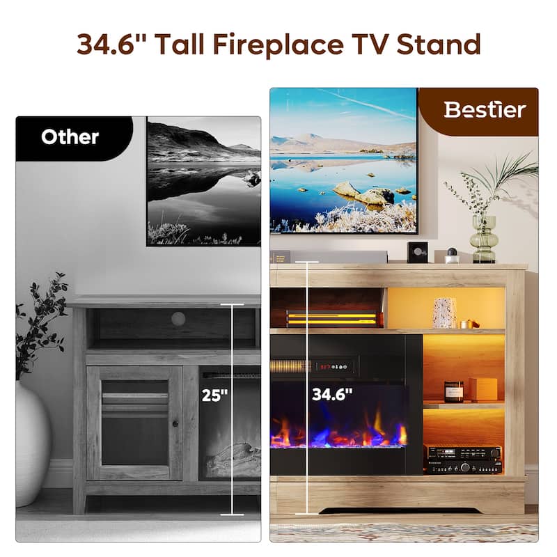 Bestier Fireplace 70" TV Stand With 36" Fireplace, LED Media Console With Storage